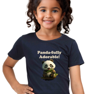 Navy Blue t-shirt with panda design for girls