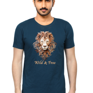 Men's Tshirt with Lion Print - Petrol Blue