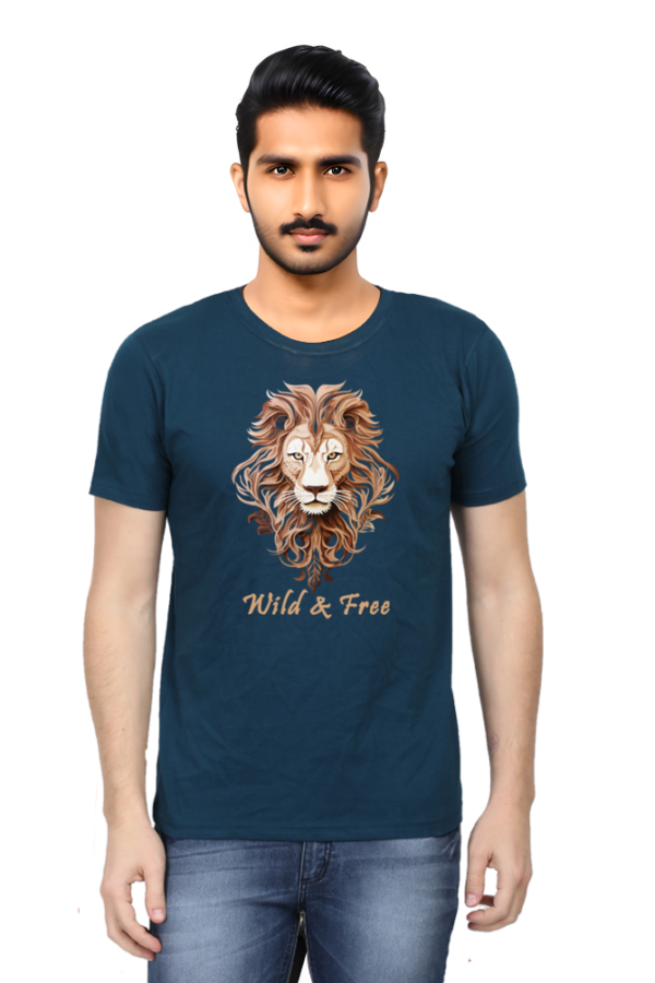 Men's Tshirt with Lion Print - Petrol Blue