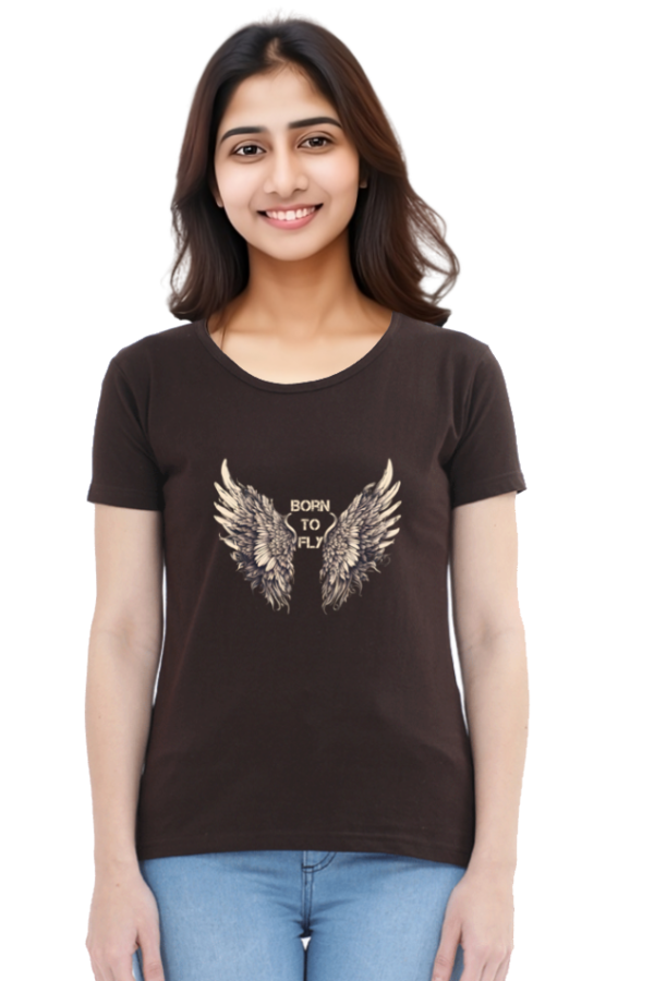 Born to Fly T shirt for Women - Coffee Brown