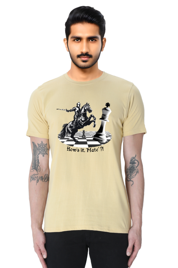 How's it Mate? Chess T shirt for Men - Beige