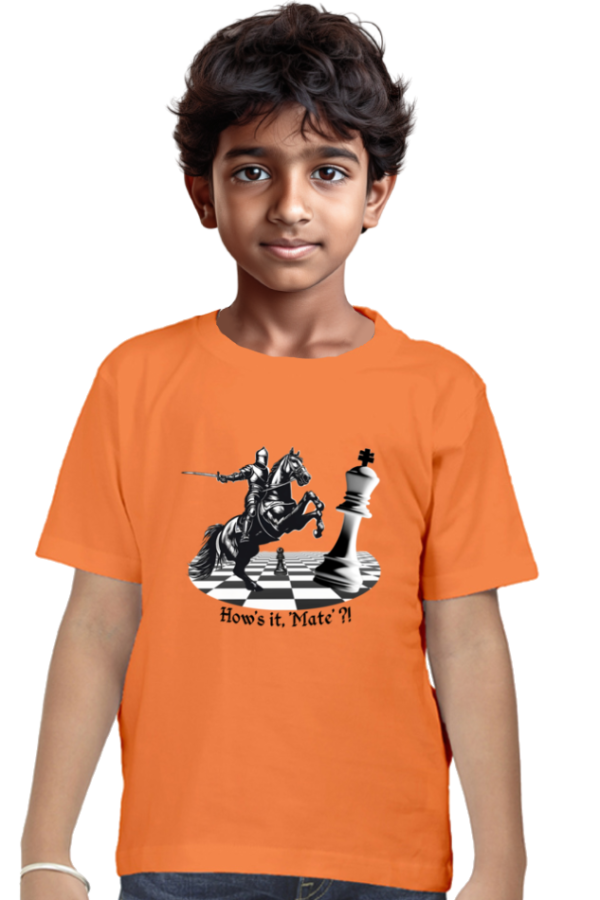 How's it mate - chess t shirt for boys - orange